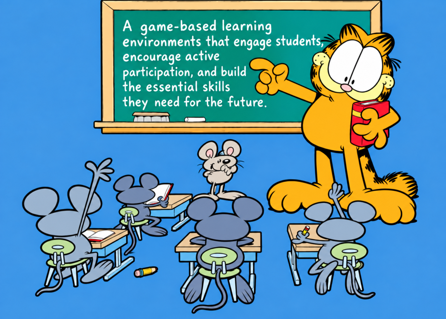 Garfield teaching a classroom at a chalkboard